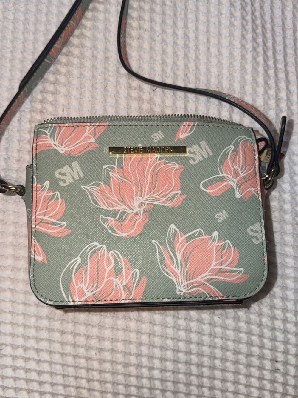 Steve Madden Sage Green Crossbody with Pink Floral Print